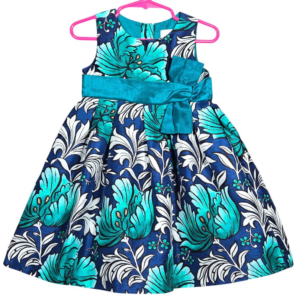 Gymboree Dress Toddler Girls‎ 2T Dressed Up Teal Blue Floral Fancy Photos Party